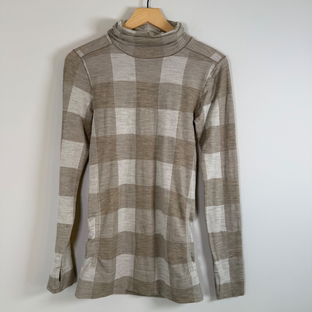 Athleta‎ Remarkawool Wool Blend Plaid Long Sleeve Turtleneck Sweater Shirt Small